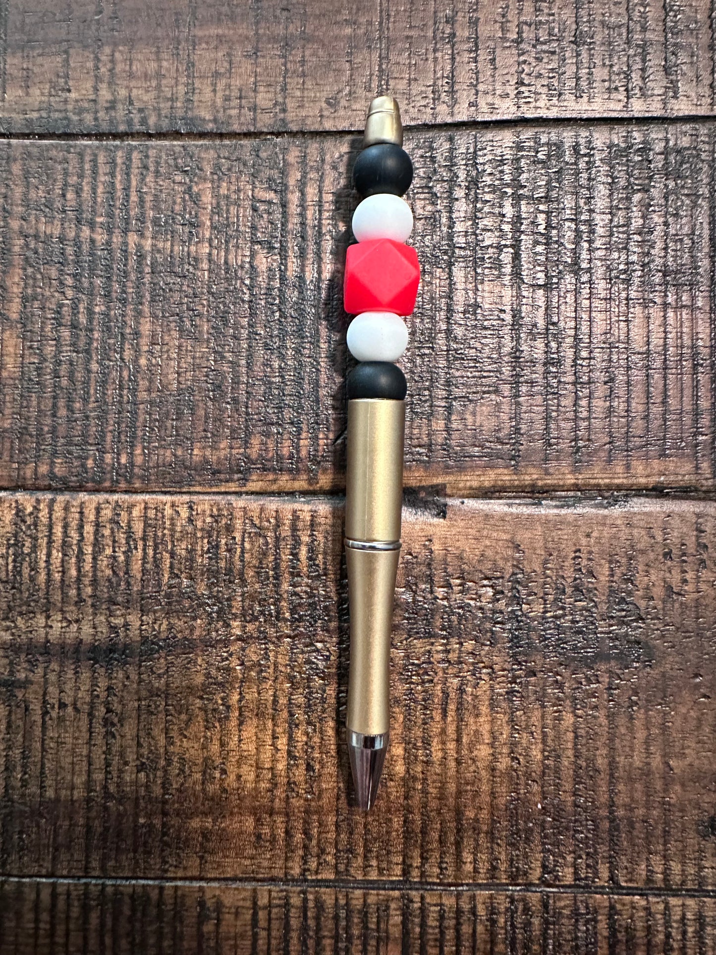 Beaded Set: Fully Beaded Lanyard & Pen (White, Red, & Black)