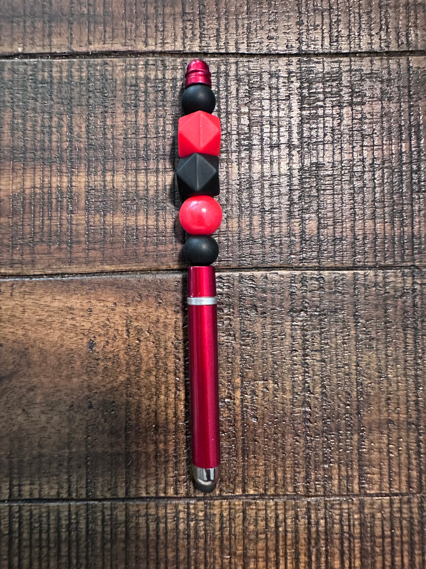 Beaded Set: Fully Beaded Lanyard & Pen (Red & Black)