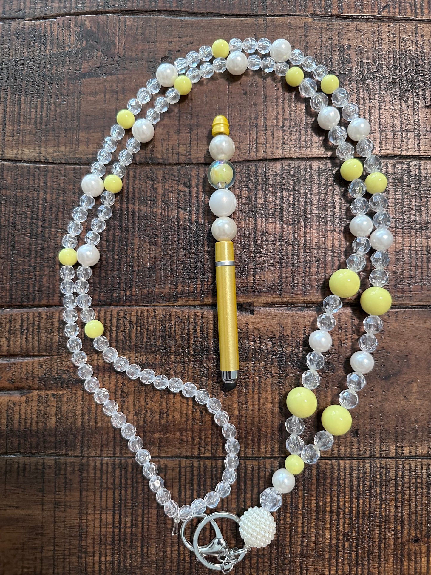 Beaded Set:  Fully Beaded Lanyard & Pen (Yellow)