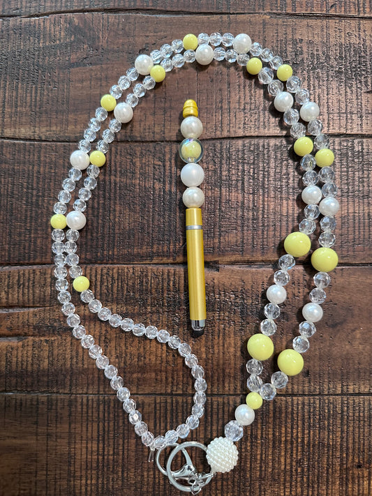 Beaded Set:  Fully Beaded Lanyard & Pen (Yellow)