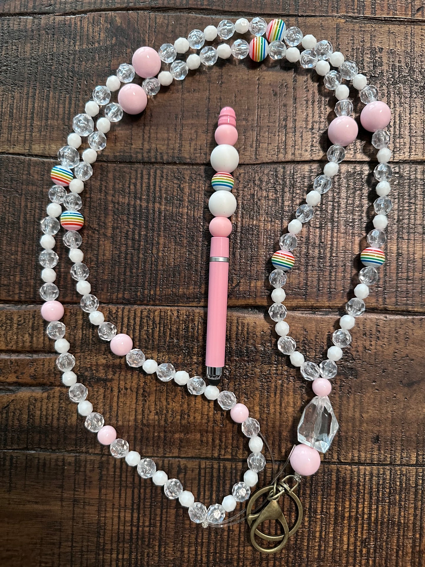Beaded Set:  Fully Beaded Lanyard & Pen (Pink)