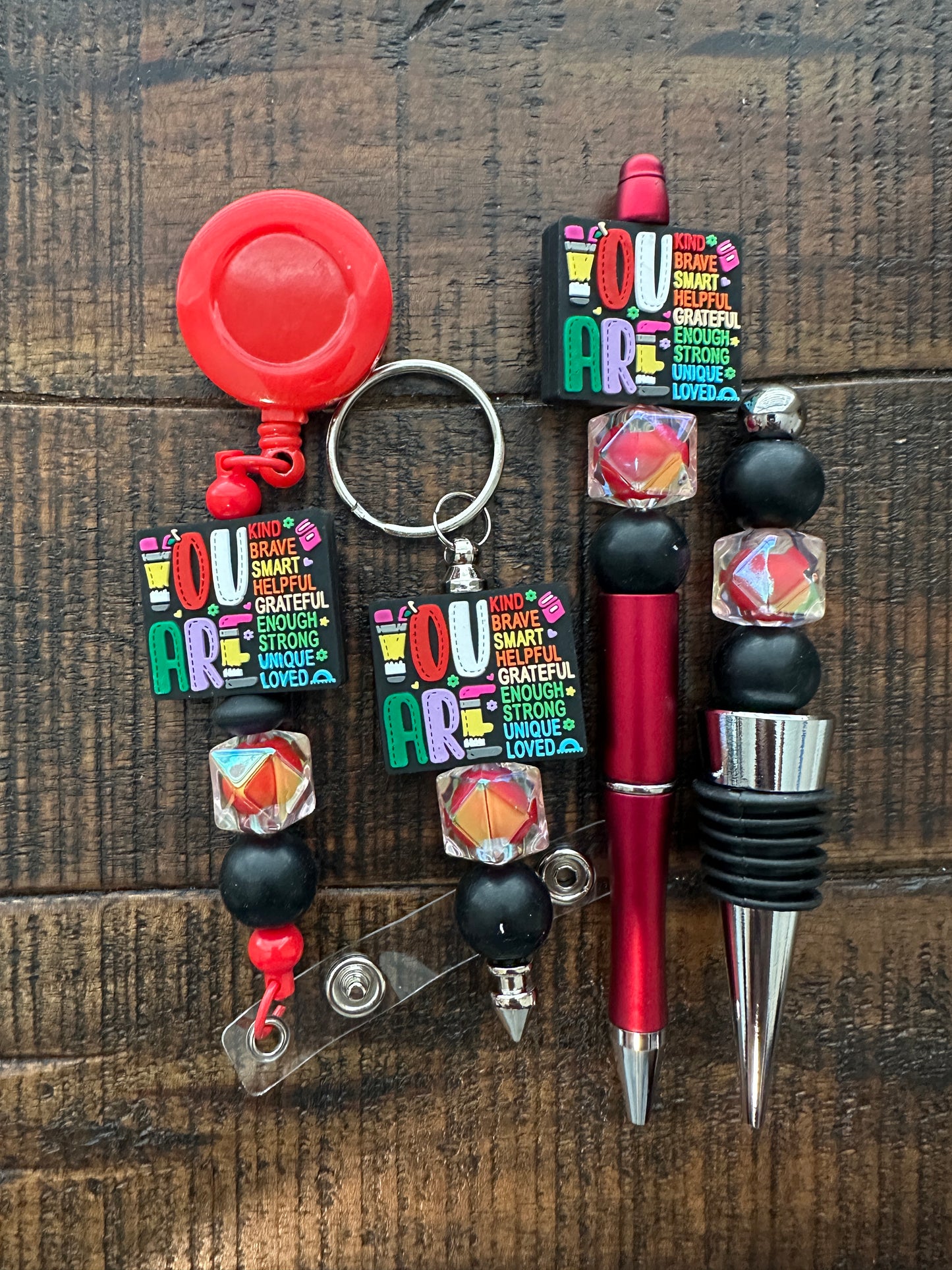 Beaded Sets (Red Options)-Pen Keychain Lanyard Stopper