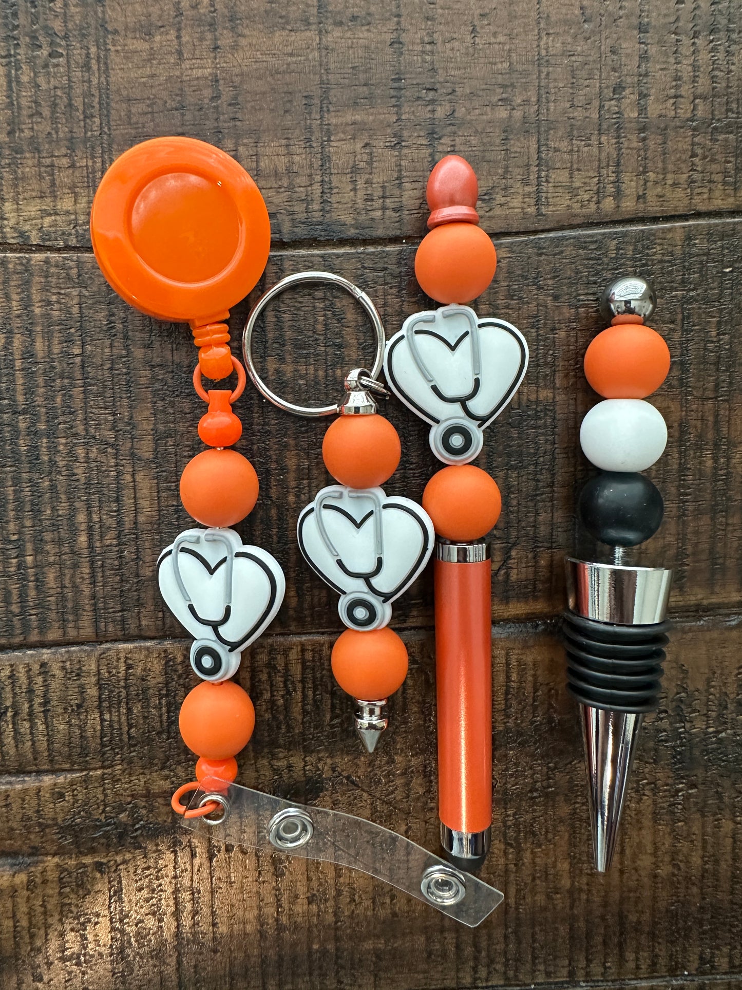 Beaded Sets (Orange Options)-Pen Keychain Lanyard Stopper