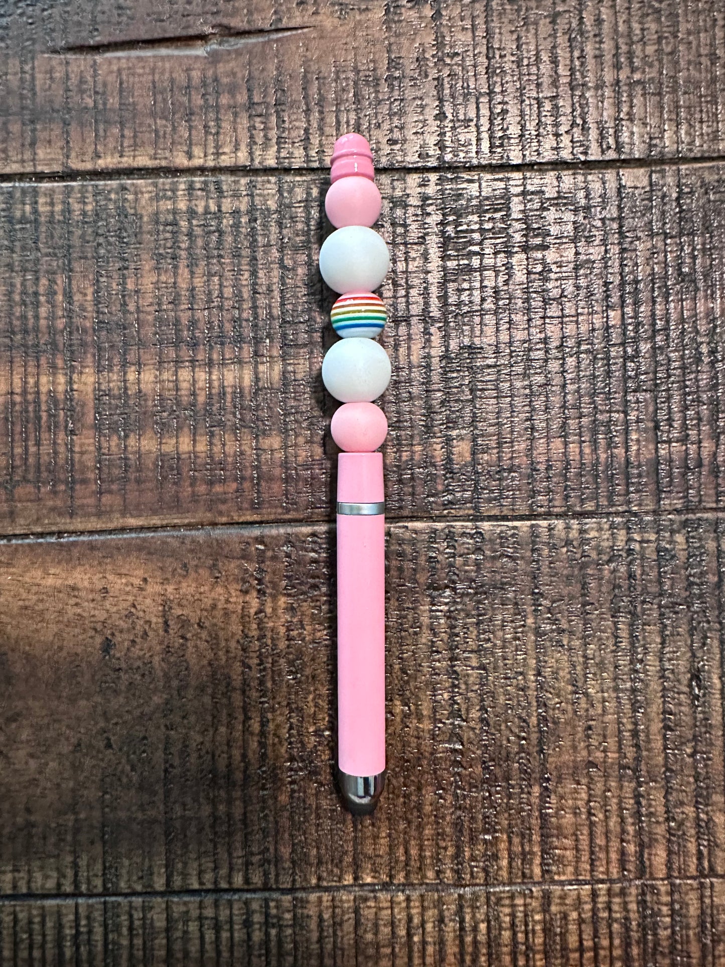 Beaded Set:  Fully Beaded Lanyard & Pen (Pink)