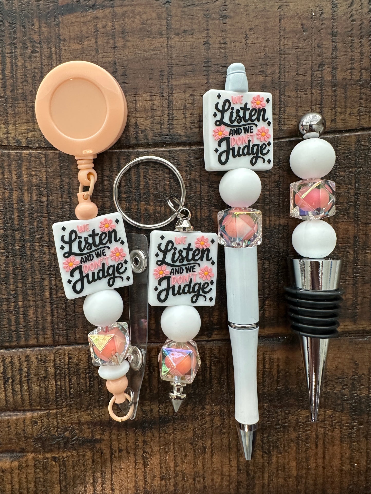 Beaded Sets (White Options)-Pen Keychain Lanyard Stopper