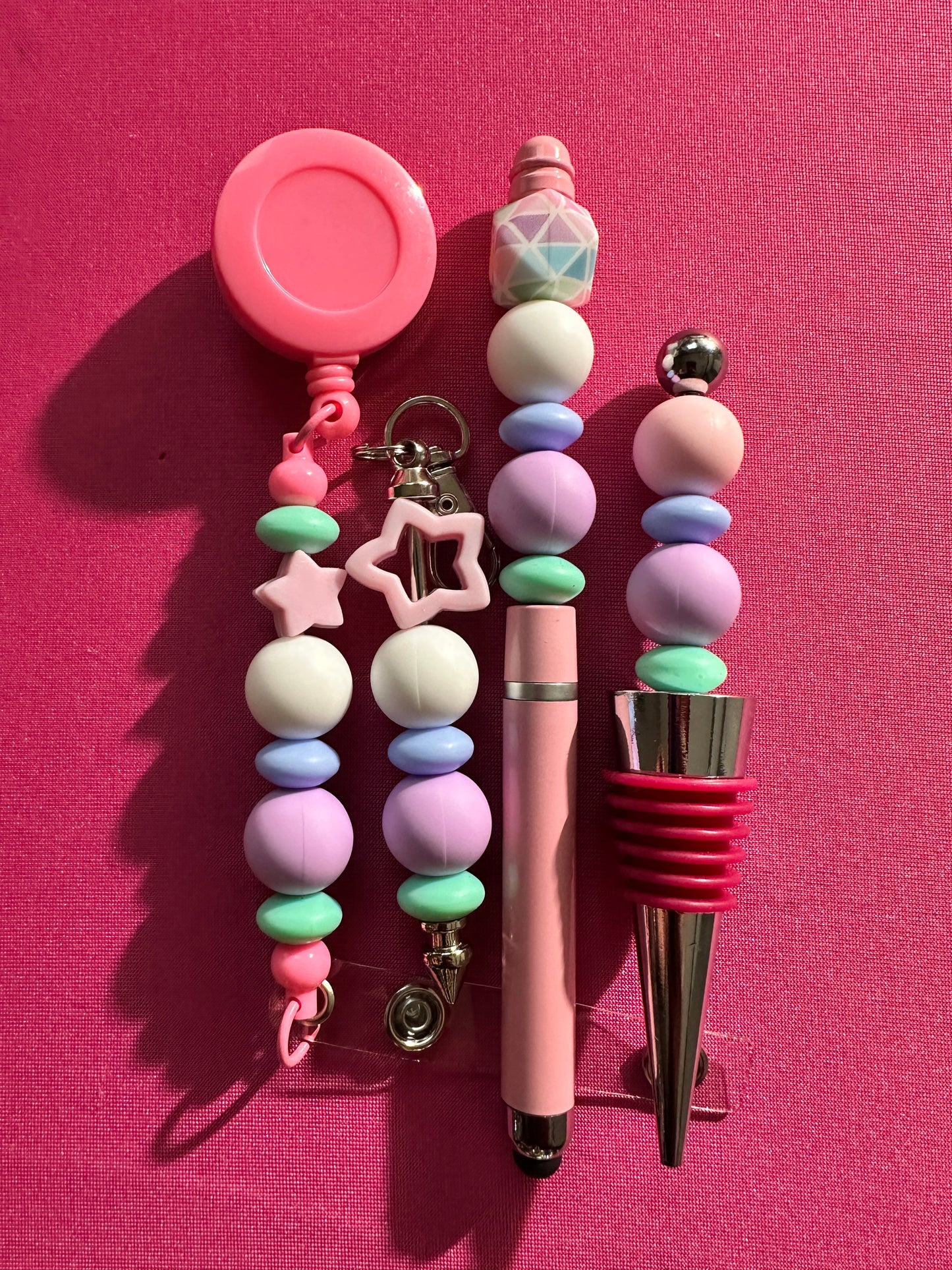 Beaded Sets (Pink Options)-Pen Keychain Lanyard Stopper