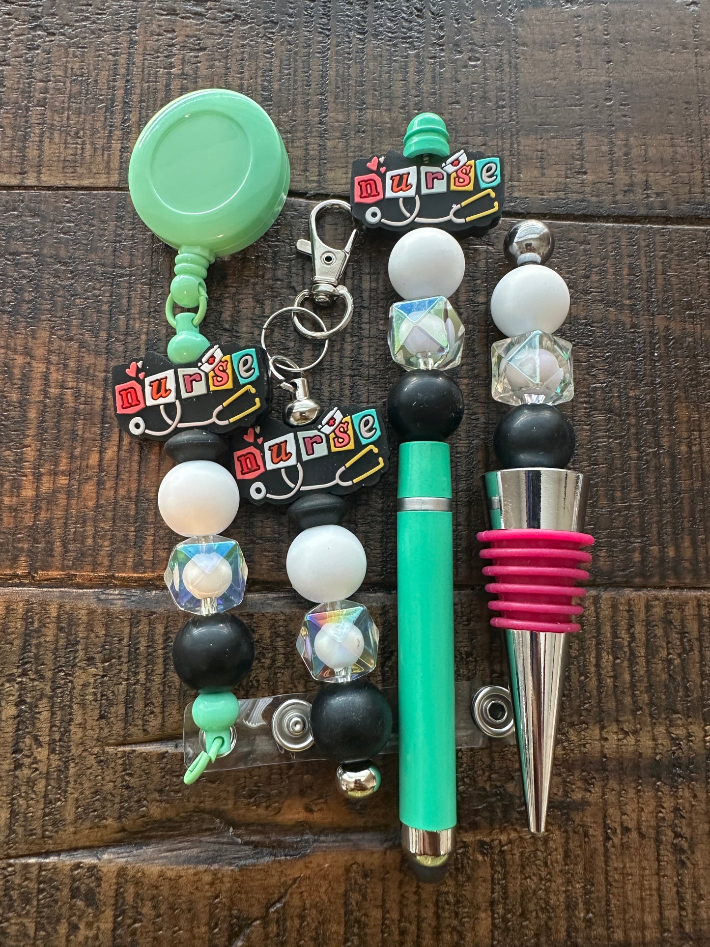 Beaded Sets (Green Options)-Pen Keychain Lanyard Stopper