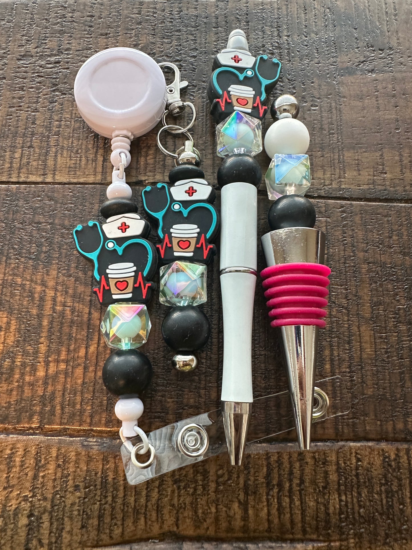 Beaded Sets (White Options)-Pen Keychain Lanyard Stopper