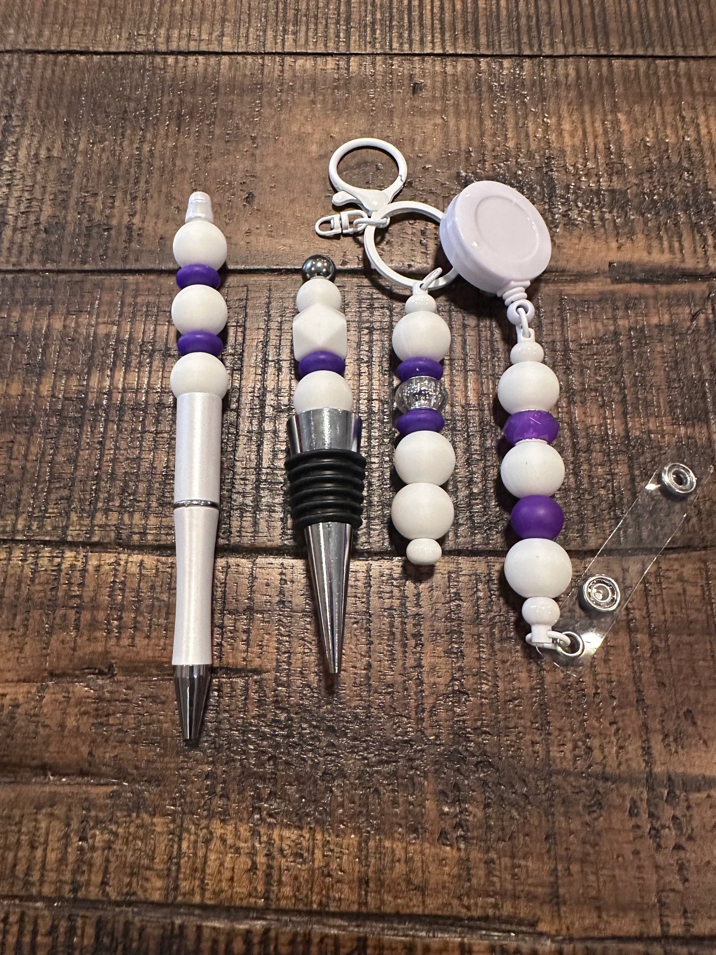 Beaded Sets (White Options)-Pen Keychain Lanyard Stopper