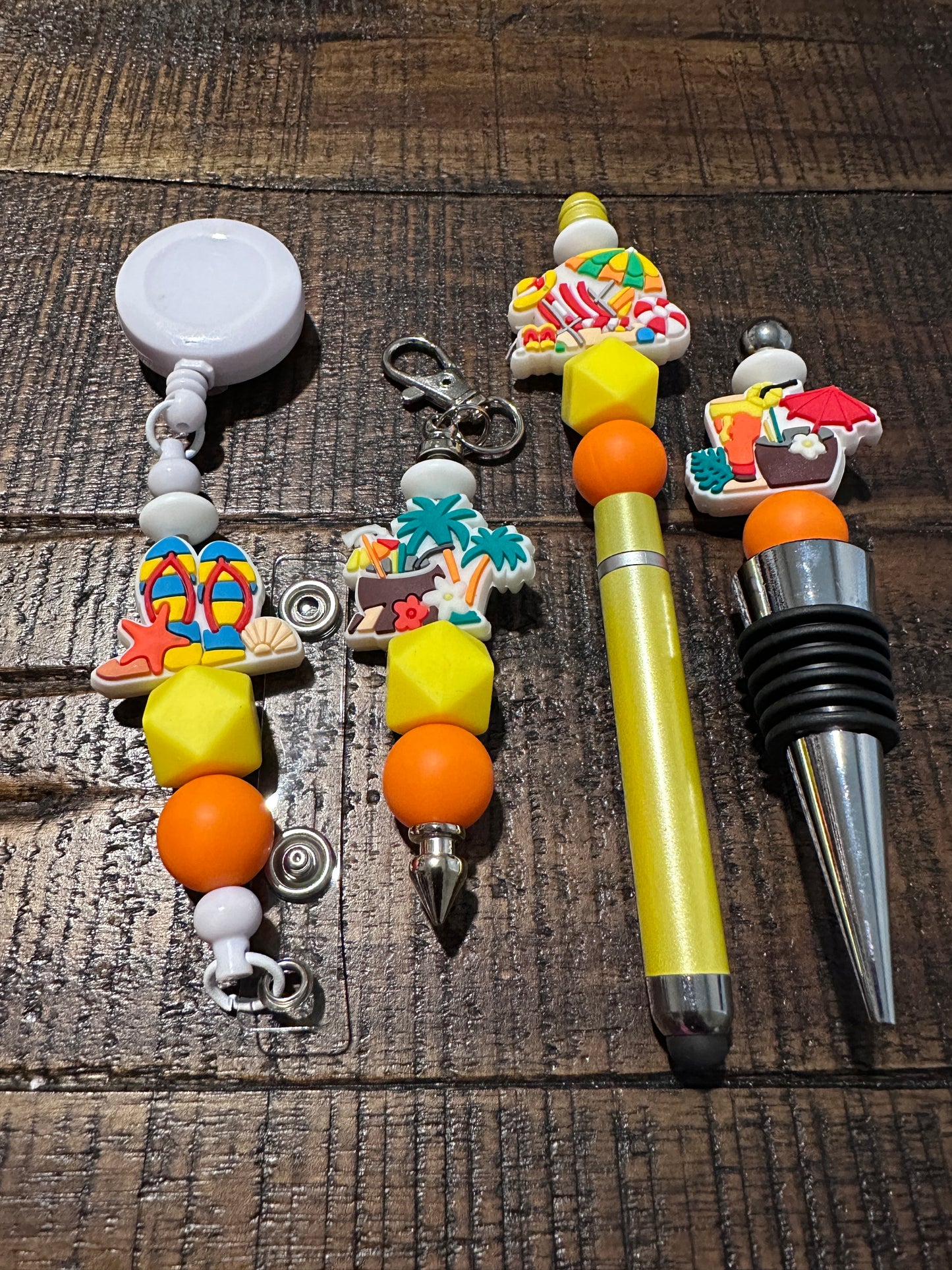 Beaded Sets (White Options)-Pen Keychain Lanyard Stopper