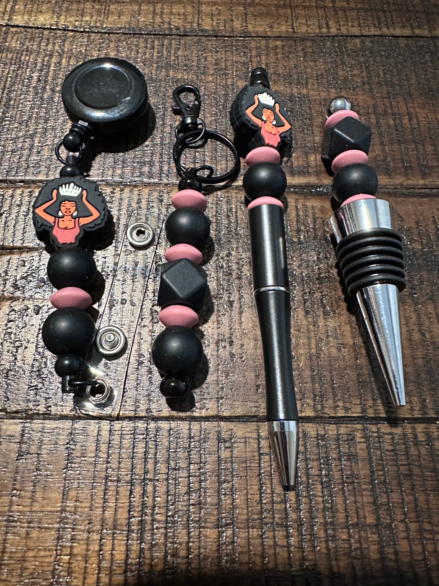 Beaded Sets (Black Options)-Pen Keychain Lanyard Stopper