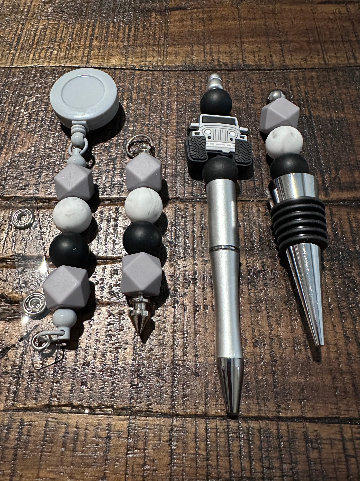 Beaded Sets (Grey Options)-Pen Keychain Lanyard Stopper