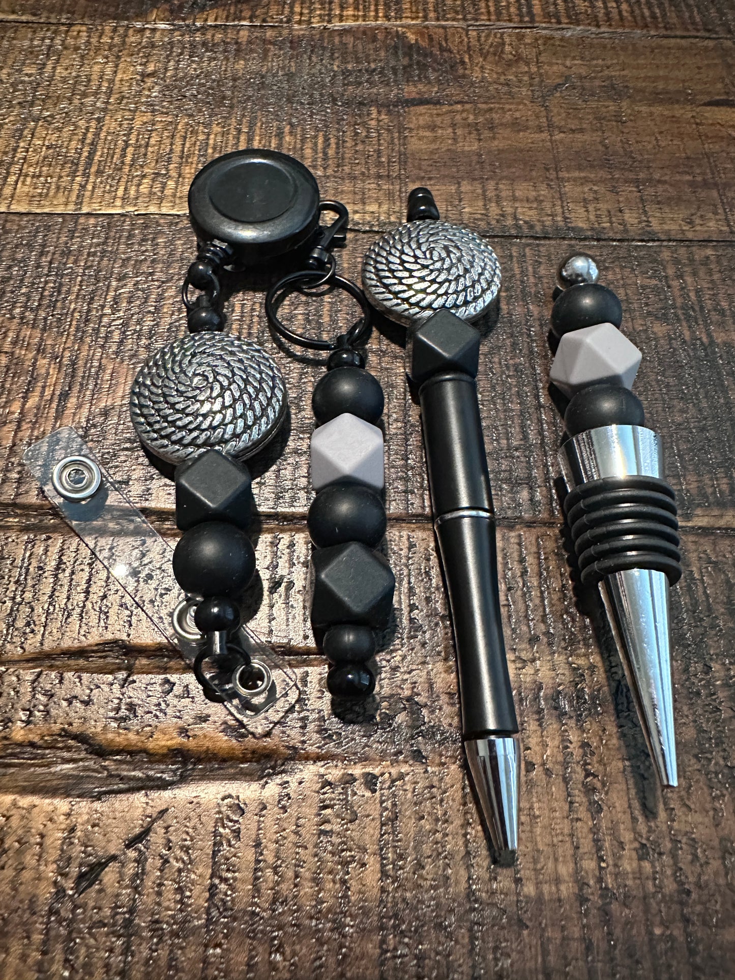 Beaded Sets (Black Options)-Pen Keychain Lanyard Stopper