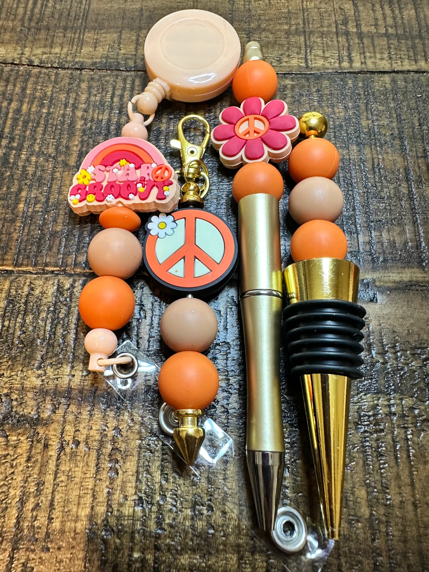 Beaded Sets (Orange Options)-Pen Keychain Lanyard Stopper