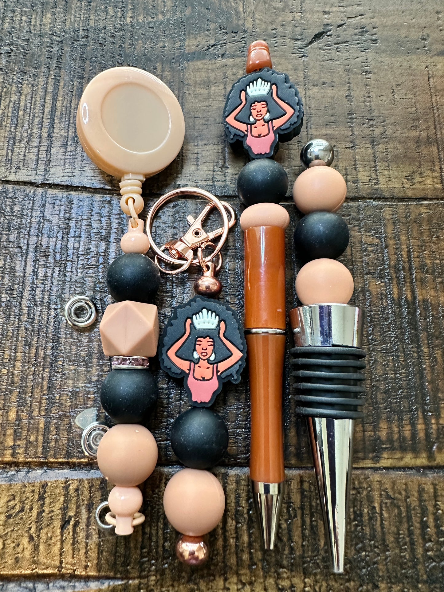 Beaded Sets (Brown Options)-Pen Keychain Lanyard Stopper