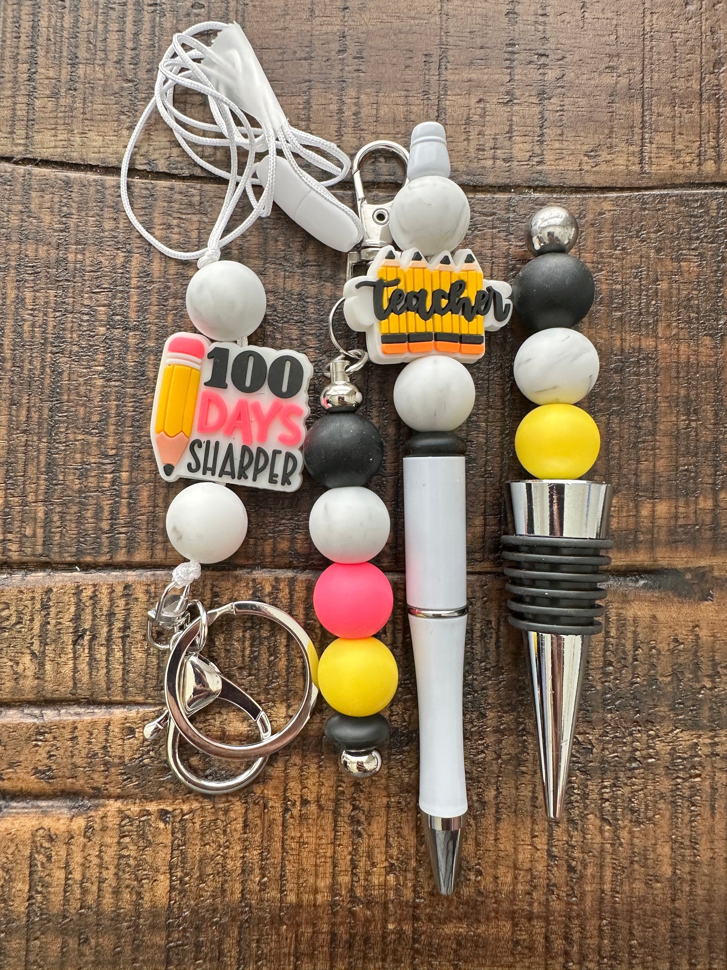 Beaded Sets (White Options)-Pen Keychain Lanyard Stopper