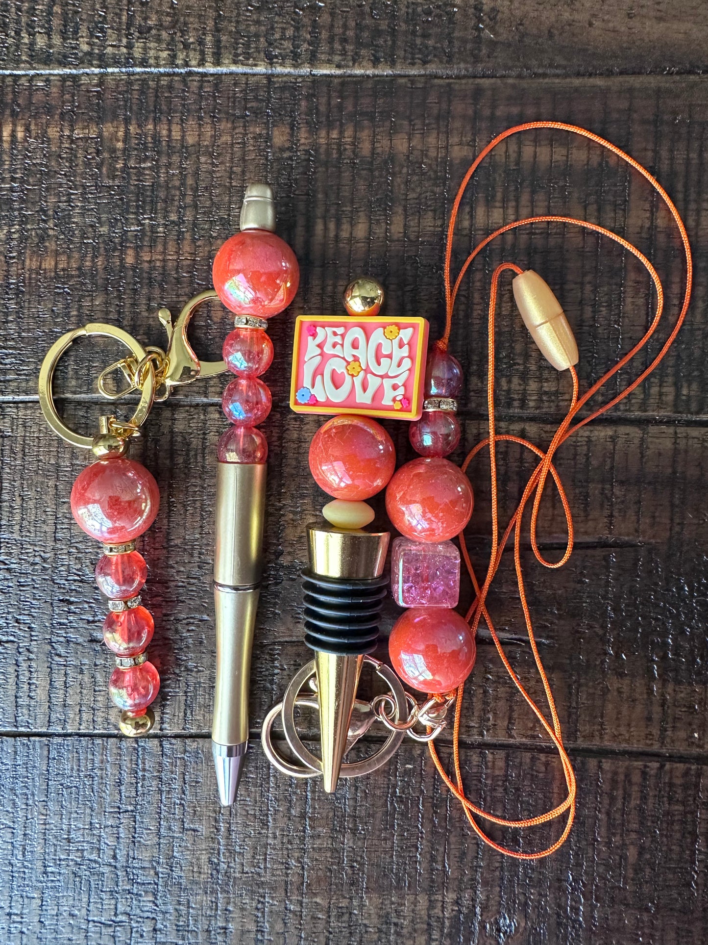 Beaded Sets (Orange Options)-Pen Keychain Lanyard Stopper