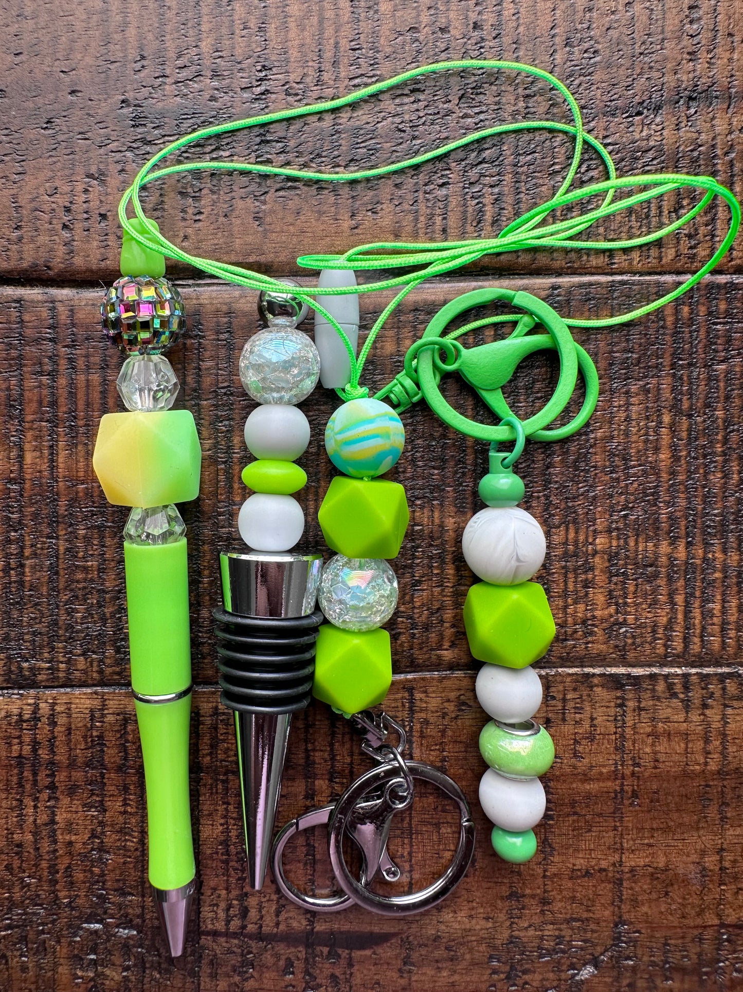 Beaded Sets (Green Options)-Pen Keychain Lanyard Stopper