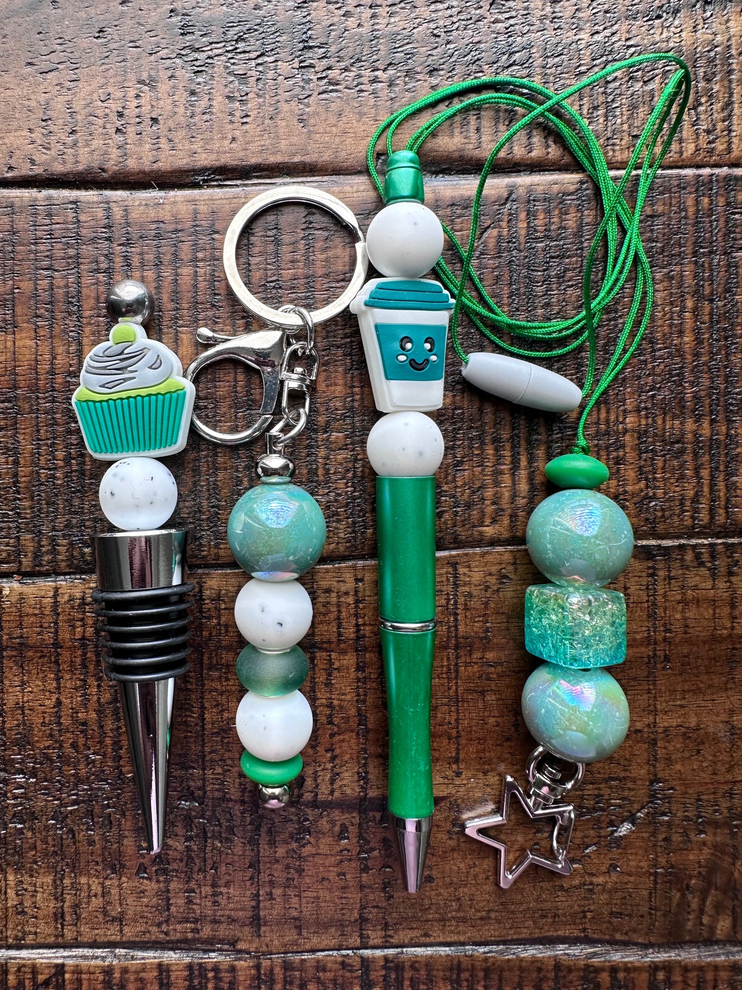 Beaded Sets (Green Options)-Pen Keychain Lanyard Stopper