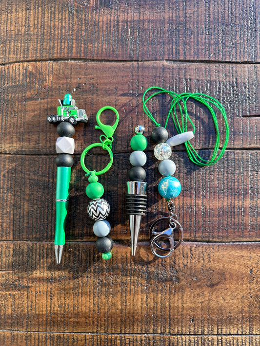 Beaded Sets (Green Options)-Pen Keychain Lanyard Stopper