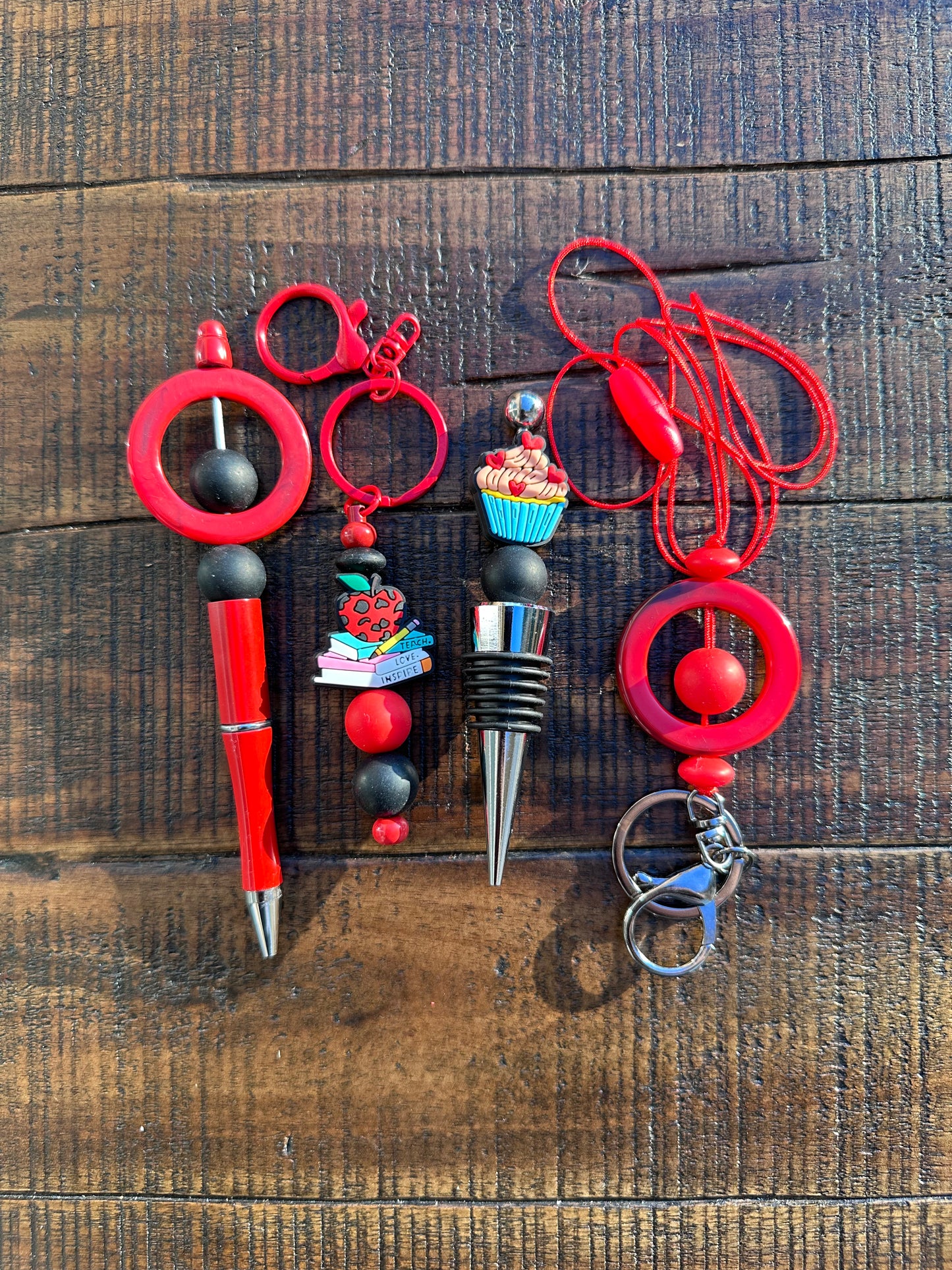Beaded Sets (Red Options)-Pen Keychain Lanyard Stopper