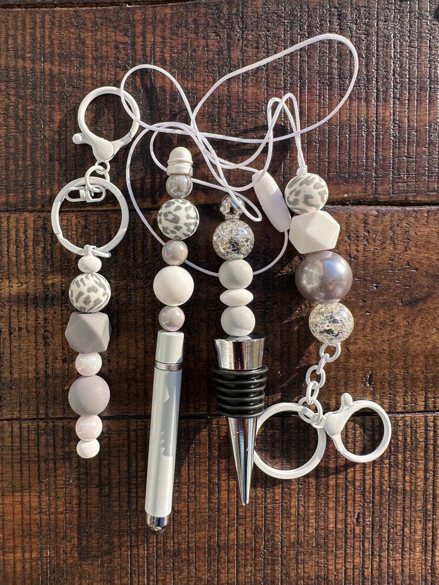 Beaded Sets (White Options)-Pen Keychain Lanyard Stopper