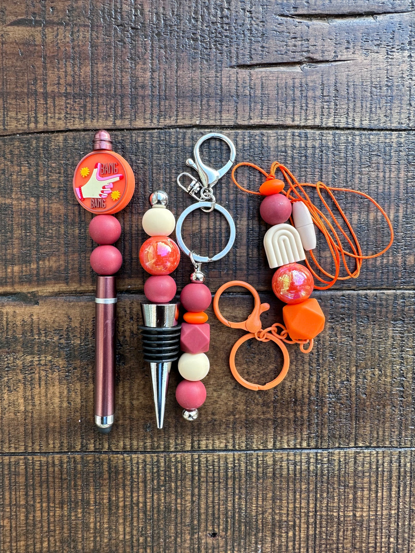 Beaded Sets (Orange Options)-Pen Keychain Lanyard Stopper