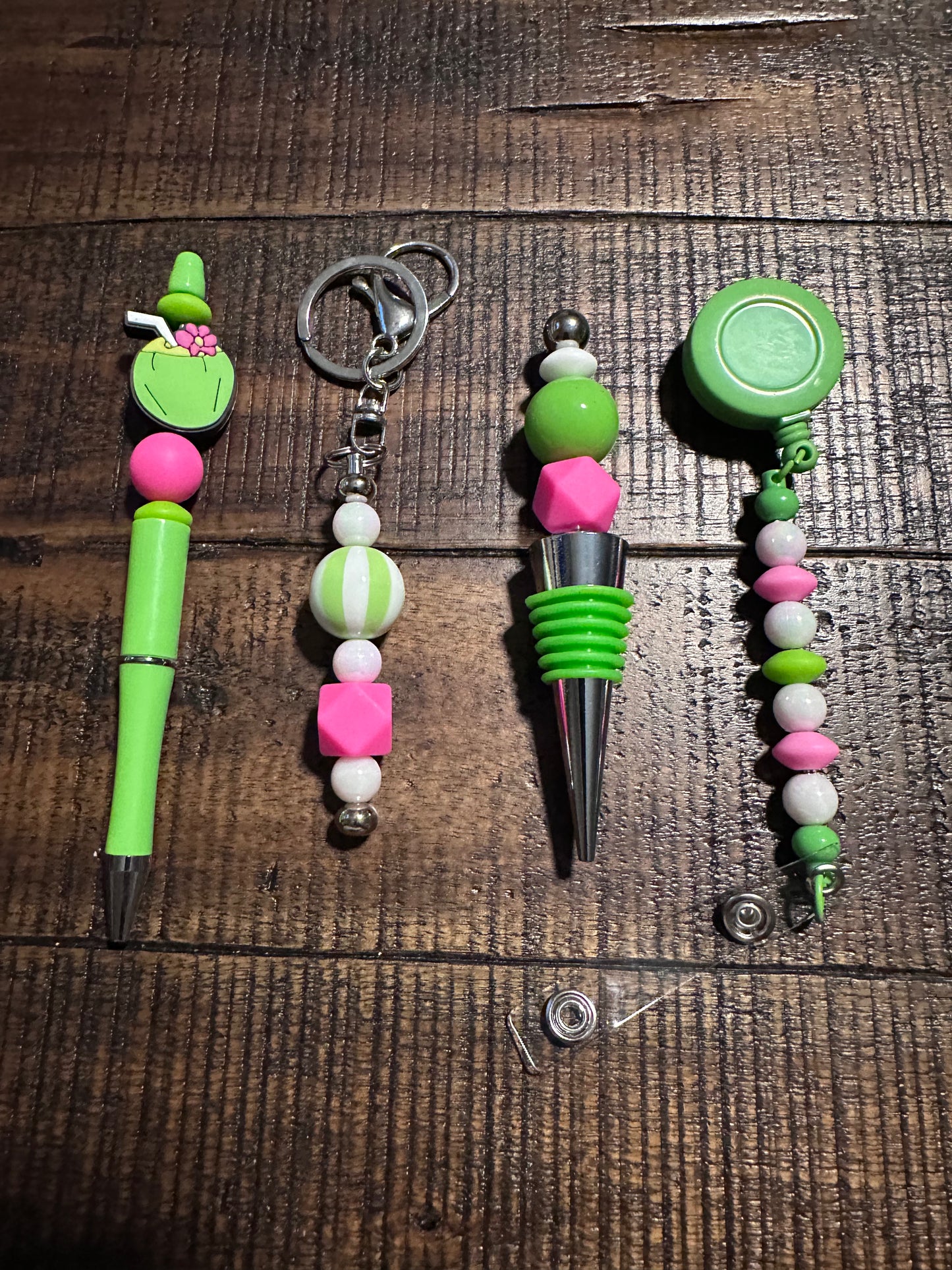Beaded Sets (Green Options)-Pen Keychain Lanyard Stopper