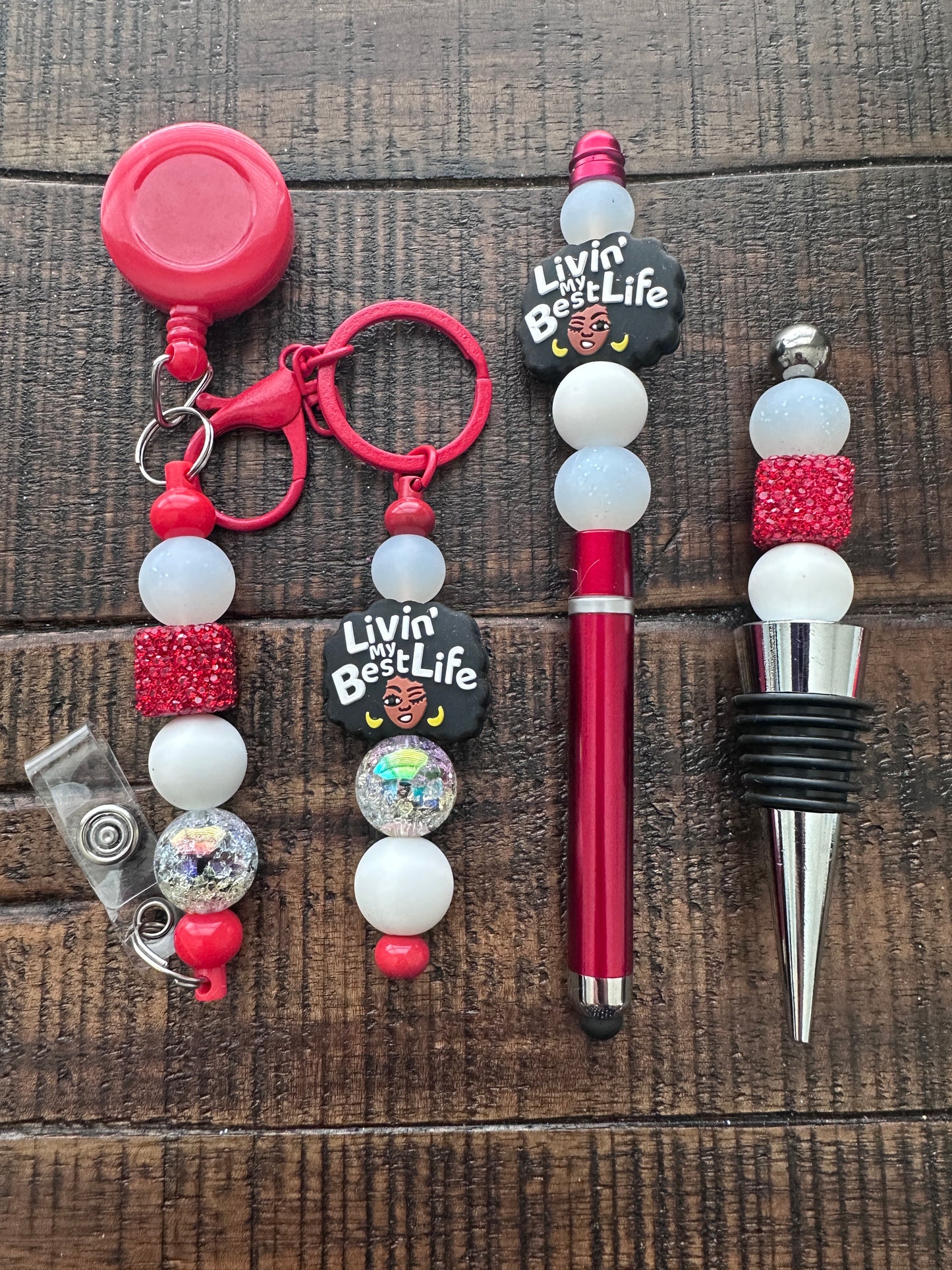 Beaded Sets (Red Options)-Pen Keychain Lanyard Stopper