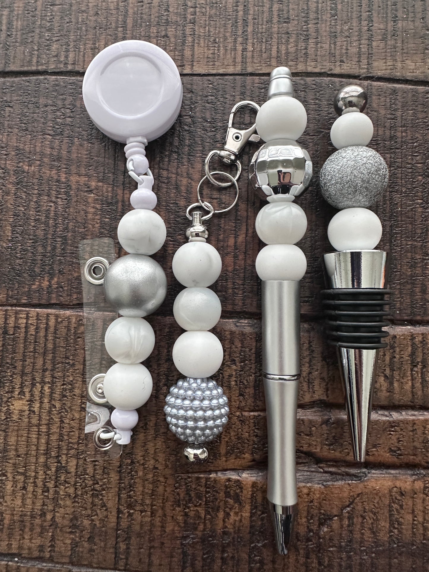 Beaded Sets (White Options)-Pen Keychain Lanyard Stopper