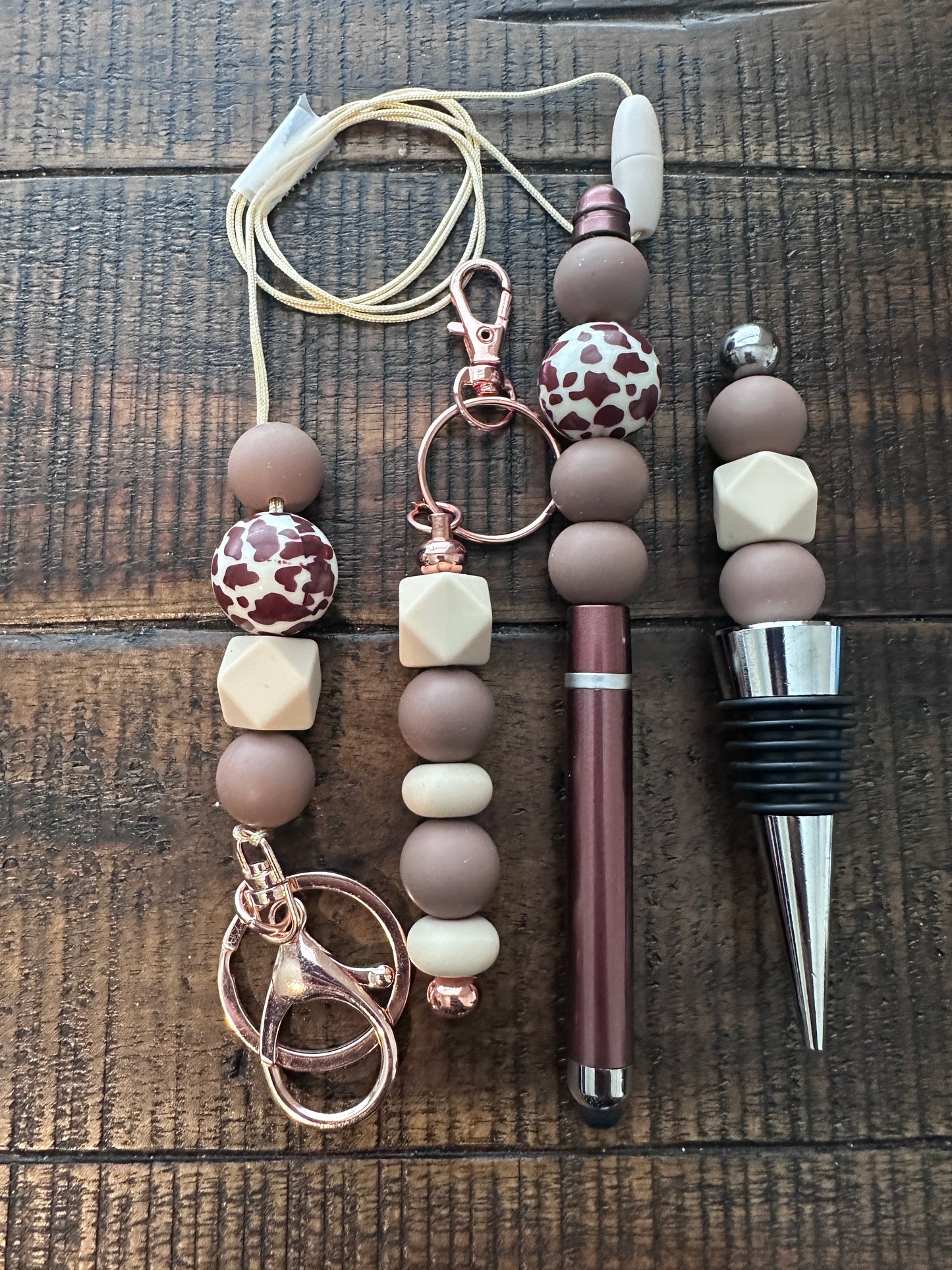Beaded Sets (Brown Options)-Pen Keychain Lanyard Stopper