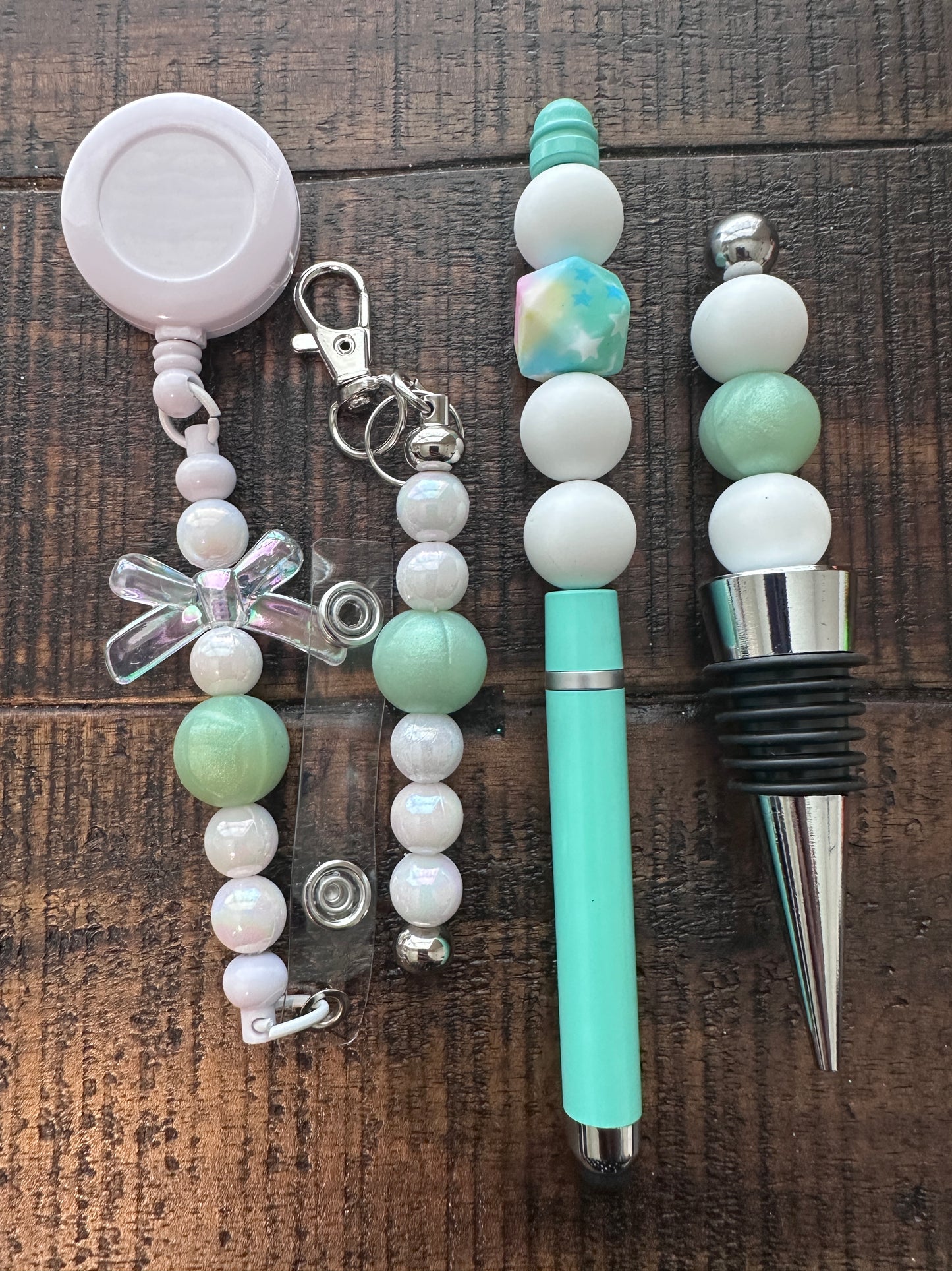 Beaded Sets (White Options)-Pen Keychain Lanyard Stopper