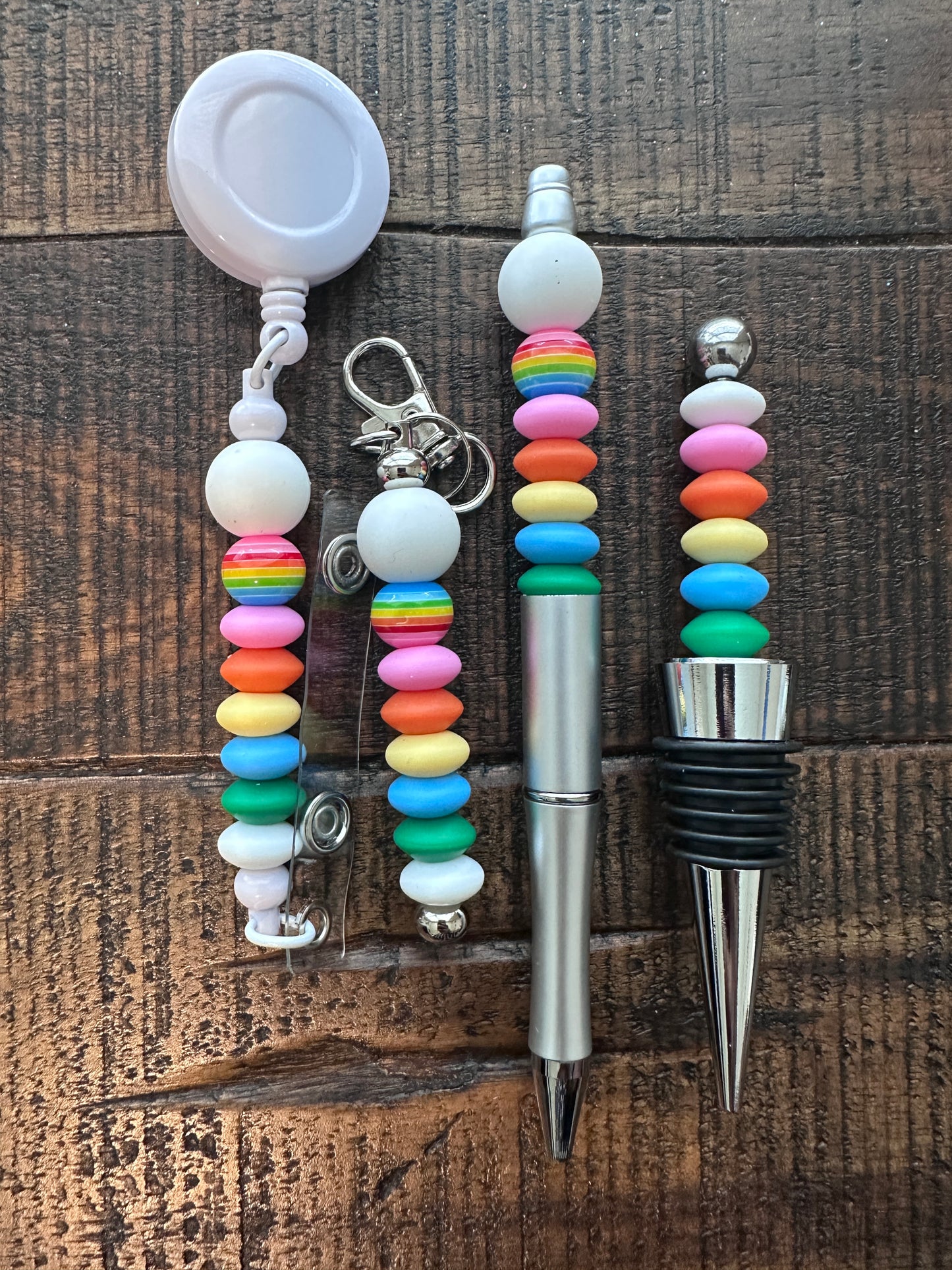 Beaded Sets (White Options)-Pen Keychain Lanyard Stopper